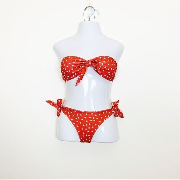 Bandeau Style Low Waist Polka Dot Bikini Set, Orange Size XL/10 NWOT - Picture 4 of 8